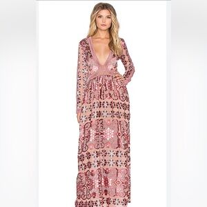 For Love & Lemons size XS maroon and pink maxi dress.
